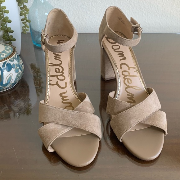 Sam Edelman Orlane Suede sandals with cross strap, 3 1/2” block heels. S… - Picture 3 of 14